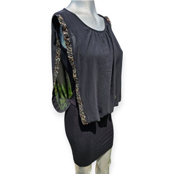 Waggon Paris Sleeveless Black Animal Print Trim Mini Dress Medium - Picture 10 of 10